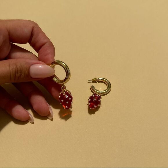Strawberry hoop earrings #1269 - Picture 5 of 5